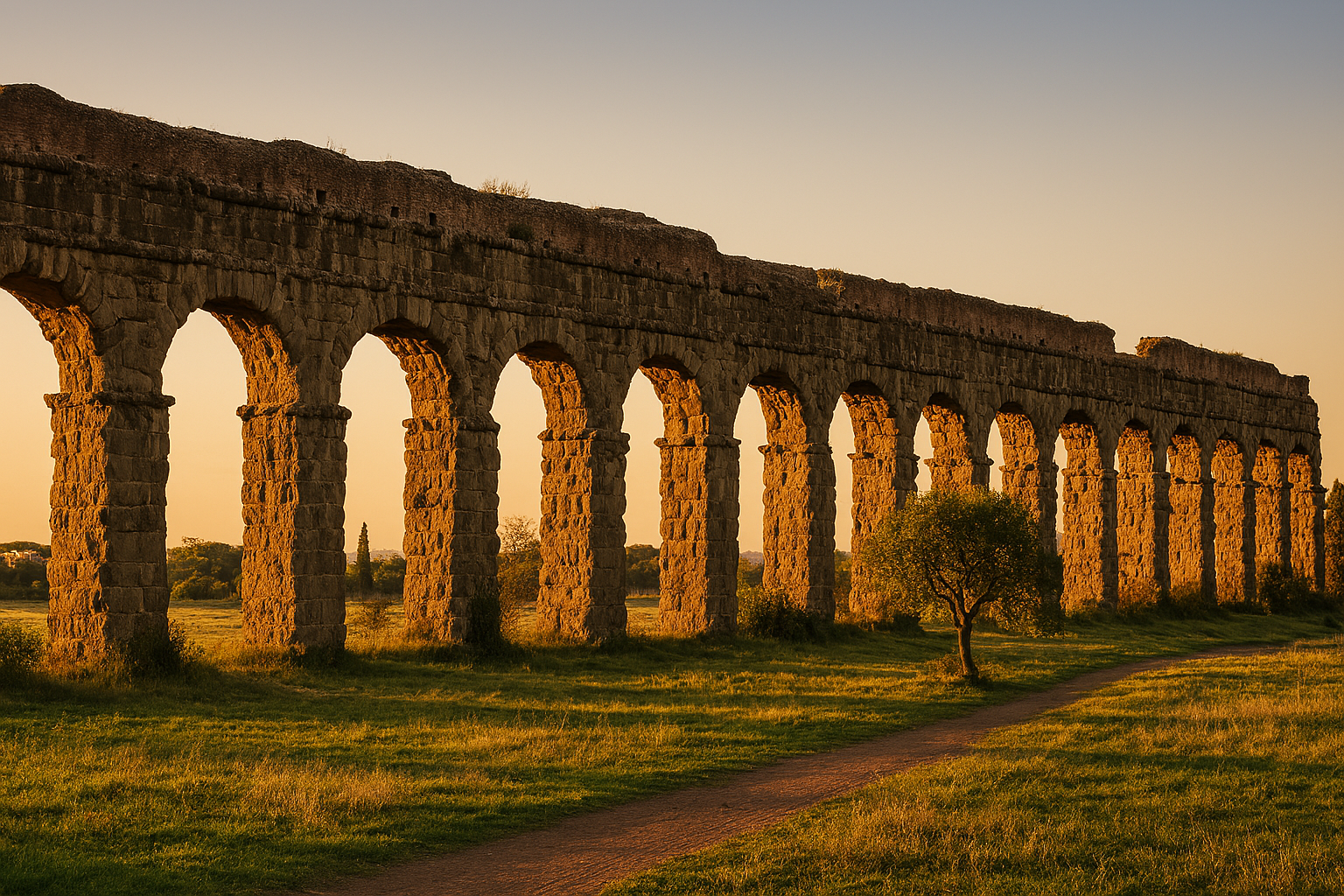 Ancient Roman aqueduct arches at Parco degli Acquedotti